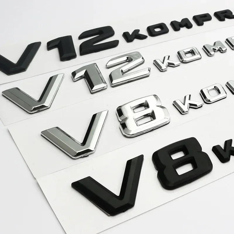 3D ABS V8 V12 KOMPRESSOR Letters Side Fender Emblem Badge Sticker For Mercedes Benz C E S R CLA CLS CLK SLK SLR AMG