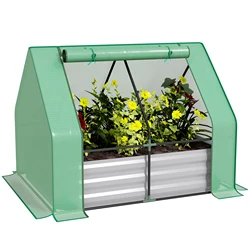 Steel Raised Garden Bed Planter Box Kit with Greenhouse, for Dual Use, Green