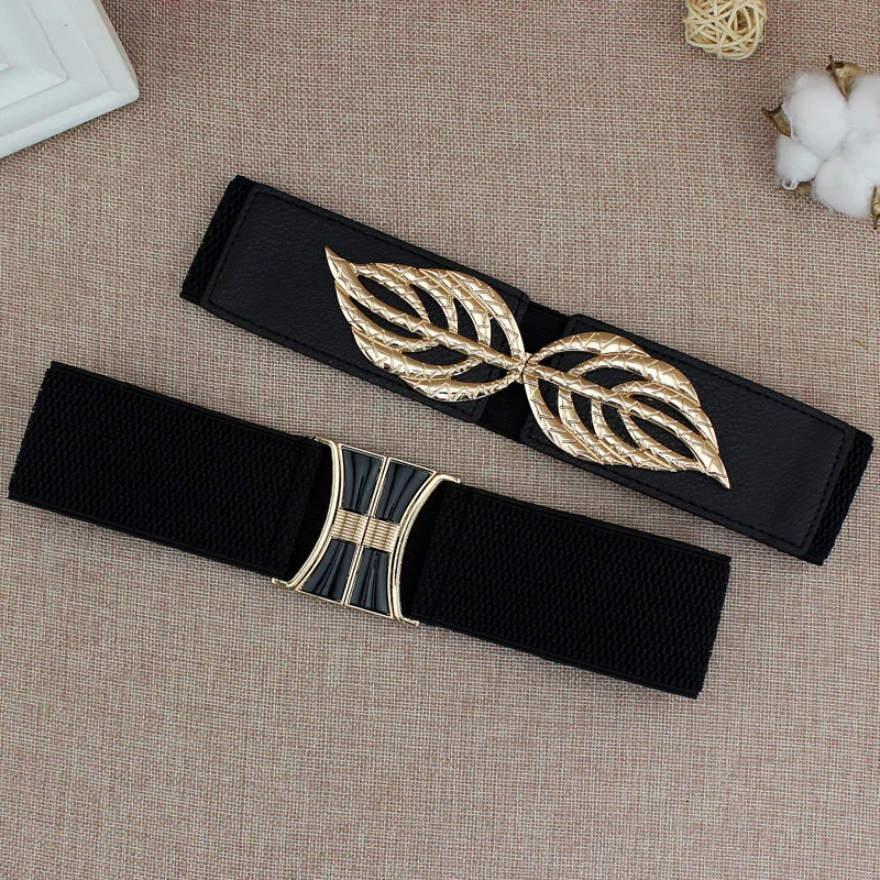 Embellished Bow Waist Wrap with Skirt Ladies Leaf Buckle Slim Elastic Elastic Belt Belts for Women