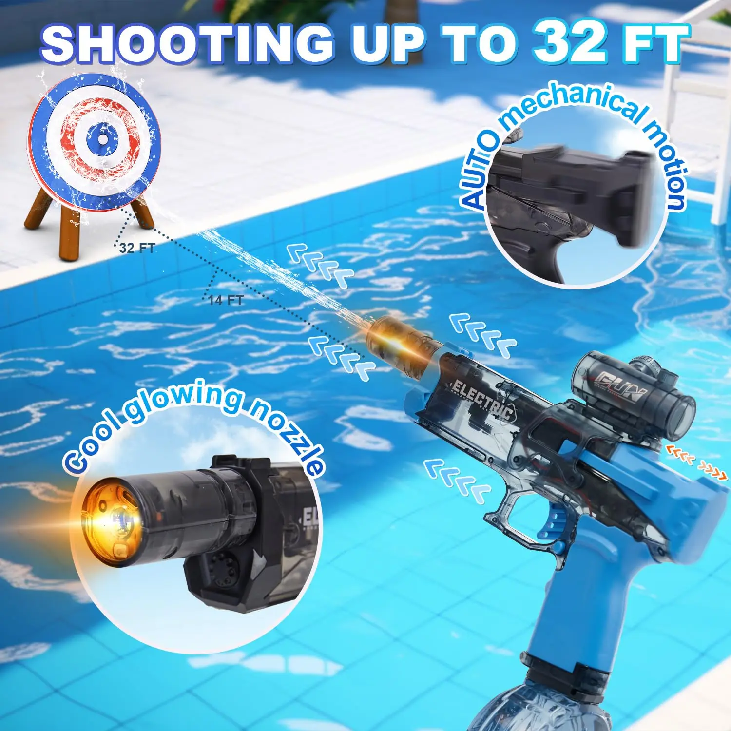 Pistola de água automática brinquedos com luz 2-em1 manual e elétrica pistola de água spray blaster praia piscina brinquedo para crianças meninos adultos presentes
