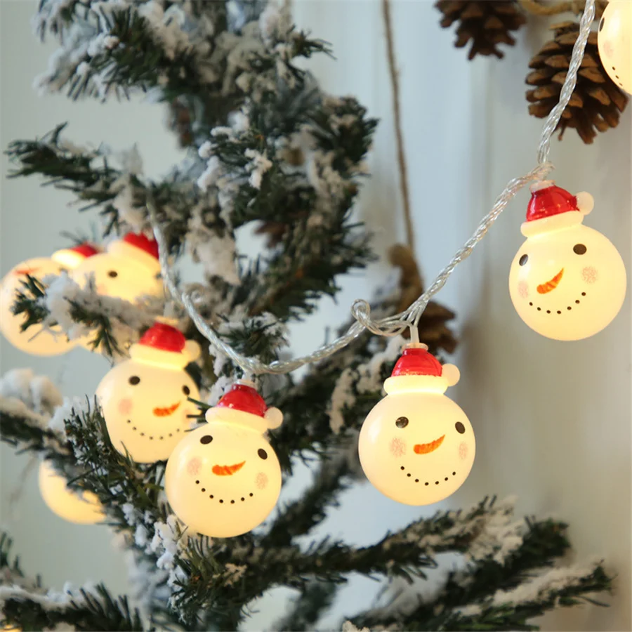 Cute LED Snowman Santa Claus Fairy Garland Lights Battery Powered 1.5M /3M Christmas Tree String Lights for Party Holiday Decor