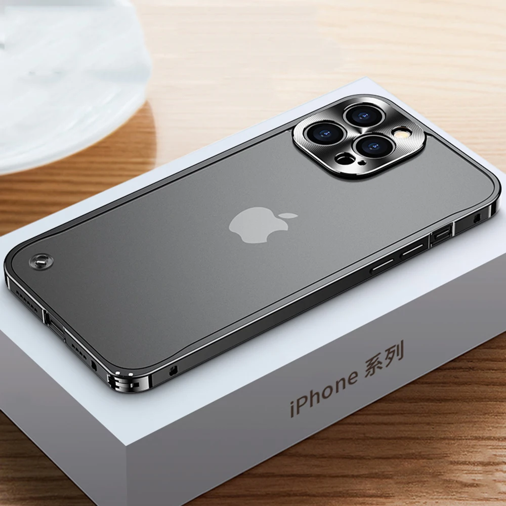 Luxury Scrub Metal frame+Transparent glass Back Cover for iphone 15 14 13 Pro Max 12 11 Pro MAX 12 13 Mini Fashion phone case