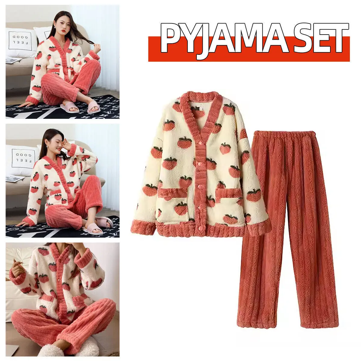 Ladies Pyjama Set Crew Neck Long Sleeve Soft Cotton Loungewear Pjs L To XL