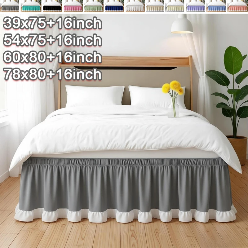 

New Ruffle Bed Skirt Elastic Wrap Around Design Dustproof with Double Color Hem Fits All Bed Sizes Single Queen King for Bedroom