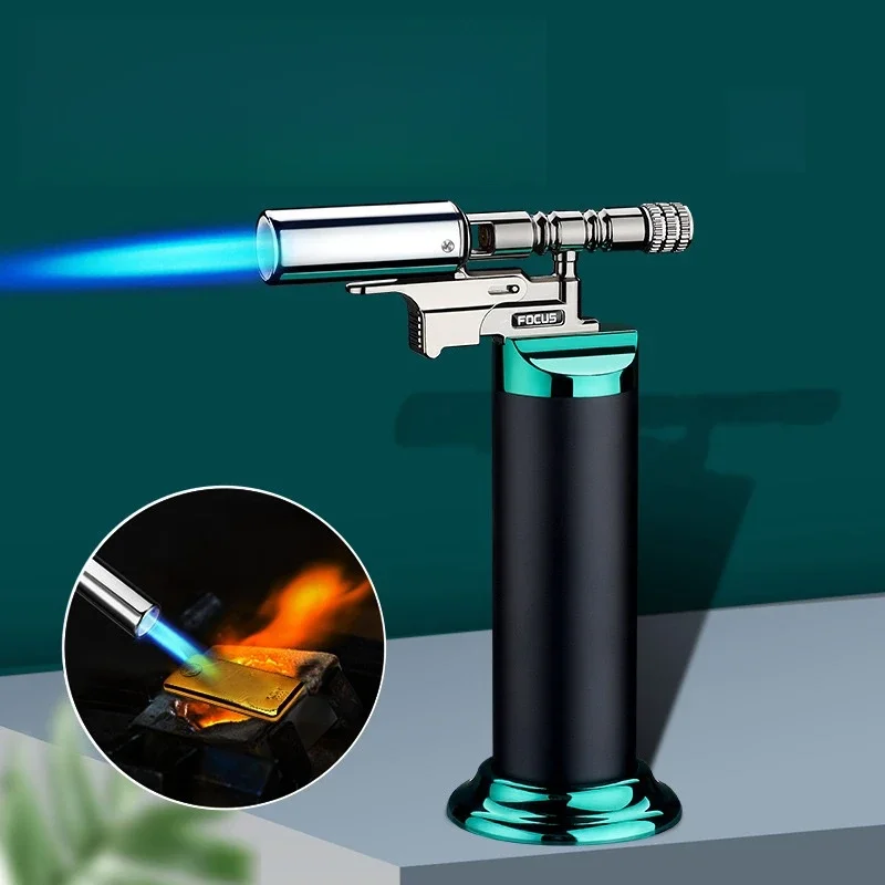 2024 Metal High Temperature Flame Welding Gun Torch Inflatable Lighter Outdoor BBQ Kitchen Flamethrower Gas Cigar Lighters Smoke