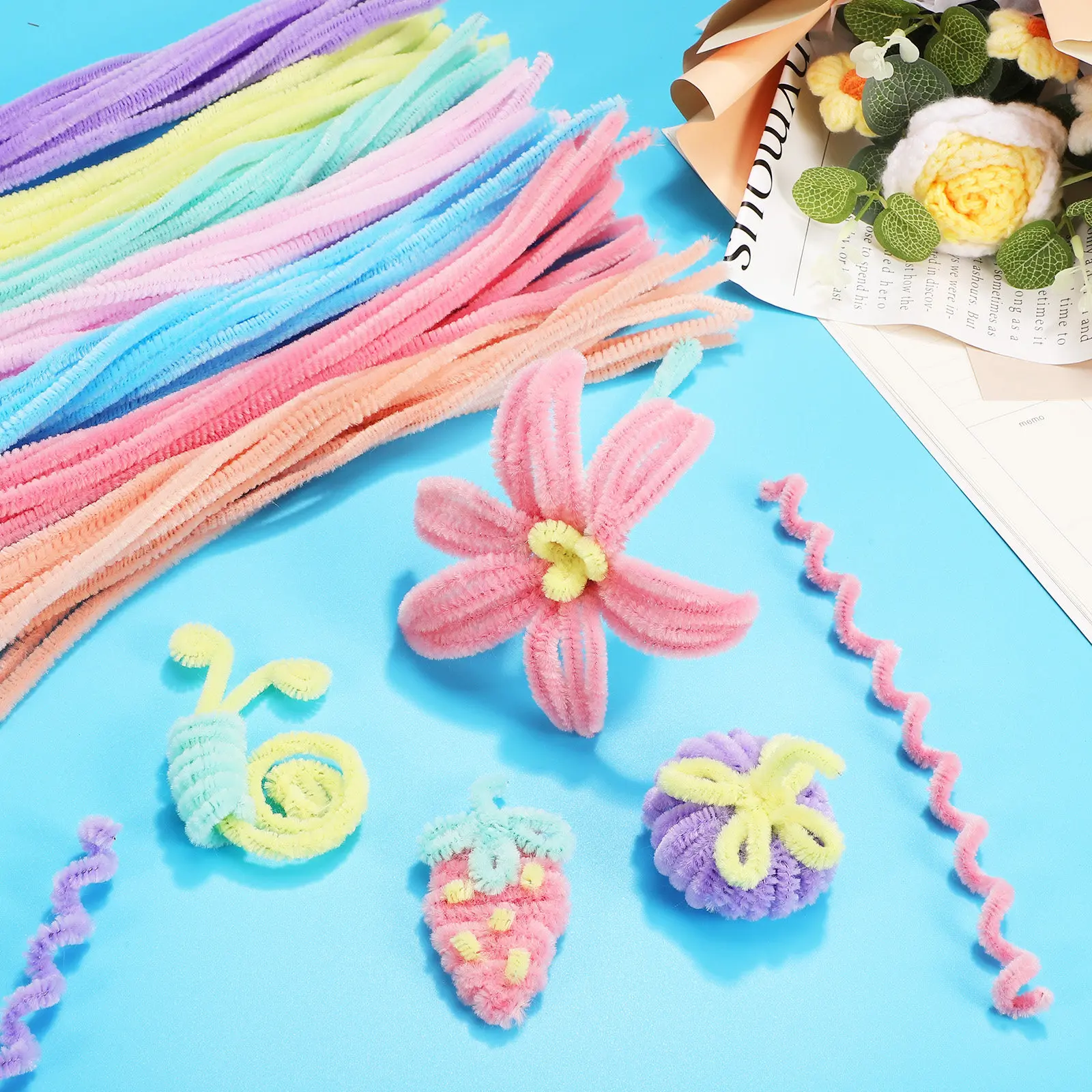 

300Pcs Thick Chenille Sticks Pipe Cleaners Bendable Craft Stems for DIY Projects School Art Home Decoration Creative Supplies