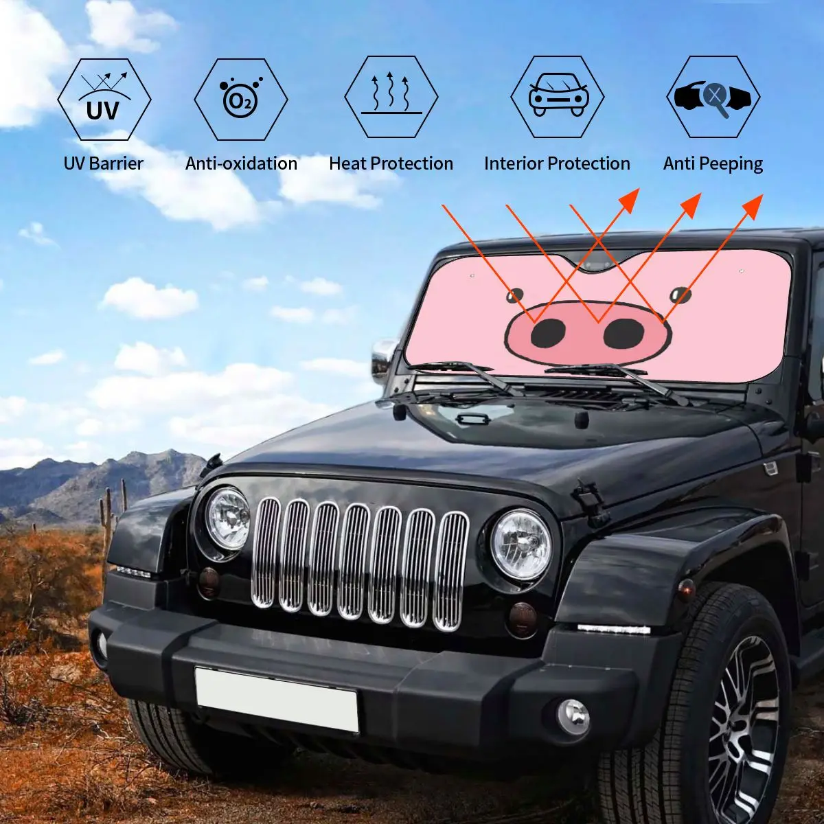 Cute Pig Windshield Sunshade Animals Lover Polyester Car Front Windshield 76x140cm Car Window Windscreen Cover UV Protector