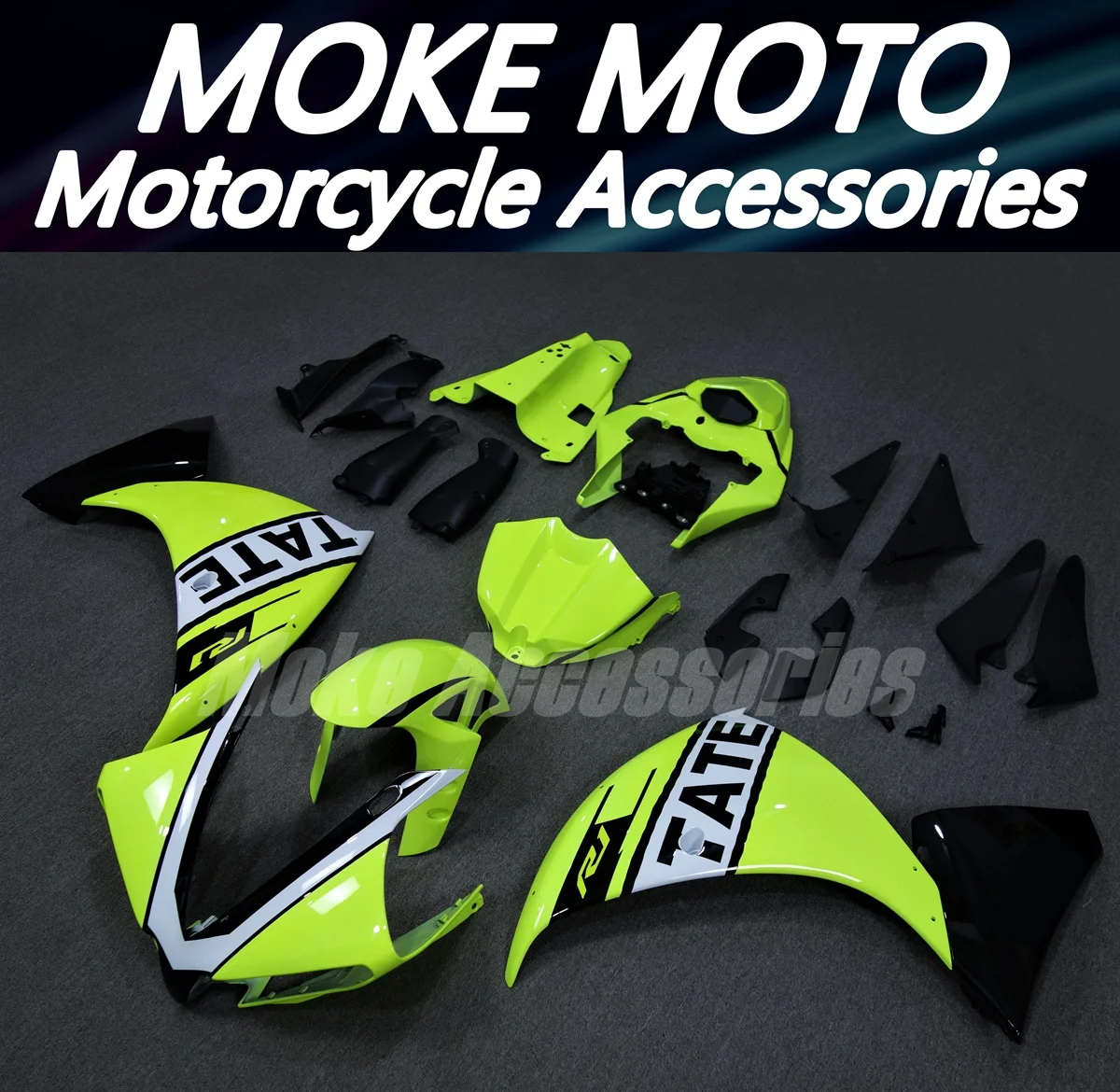 

Комплект обтекателей для мотоцикла Moke moto, подходит для yzf R1 2012 2013 2014, комплект кузовных работ, высокое качество, инъекционный неоновый черный Tate, флуоресценция