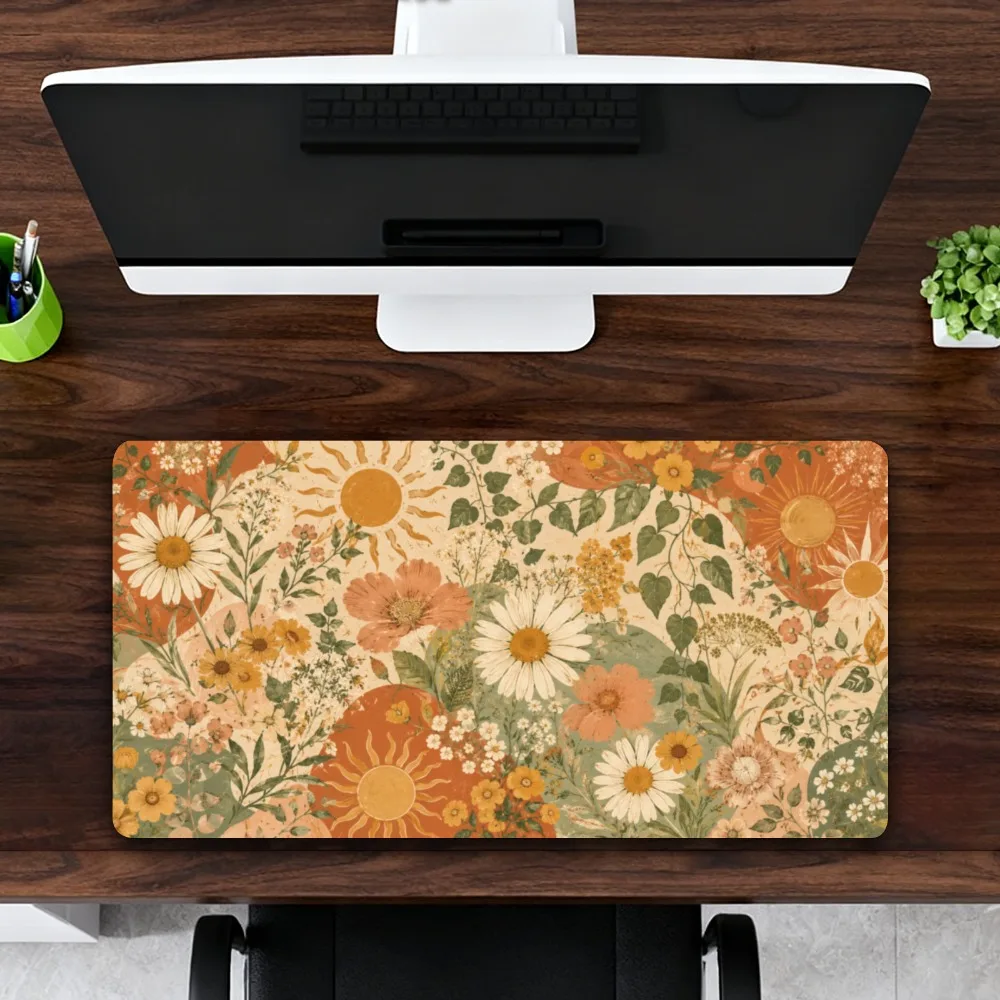 Retro Sunflower Pattern Full-Size Table Mat Office Gaming Extra Large Mouse Pad Anti-Slip Waterproof Multi-Sized Desktop Mat