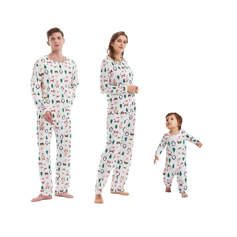 2022 XMAS Family Matching Pajamas Set Father Mother Kid Baby Santa Claus Penguin Christmas Tree Top+Pants Family Sleepwear Pj's