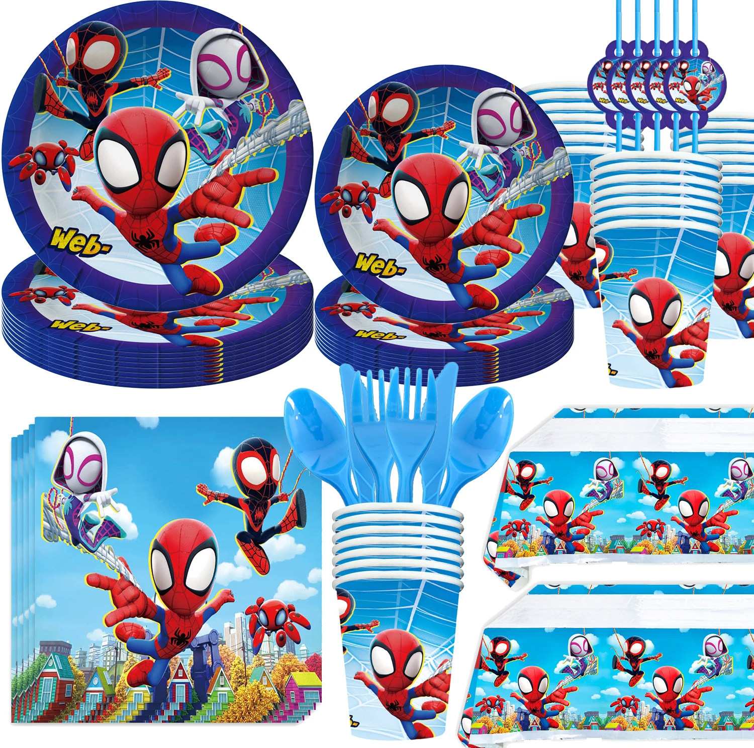 SpiderMan Birthday Party Decor Cartoon Super Hero Disposable Tableware Plate Baby Shower Home Decoration Toys Party Supplies