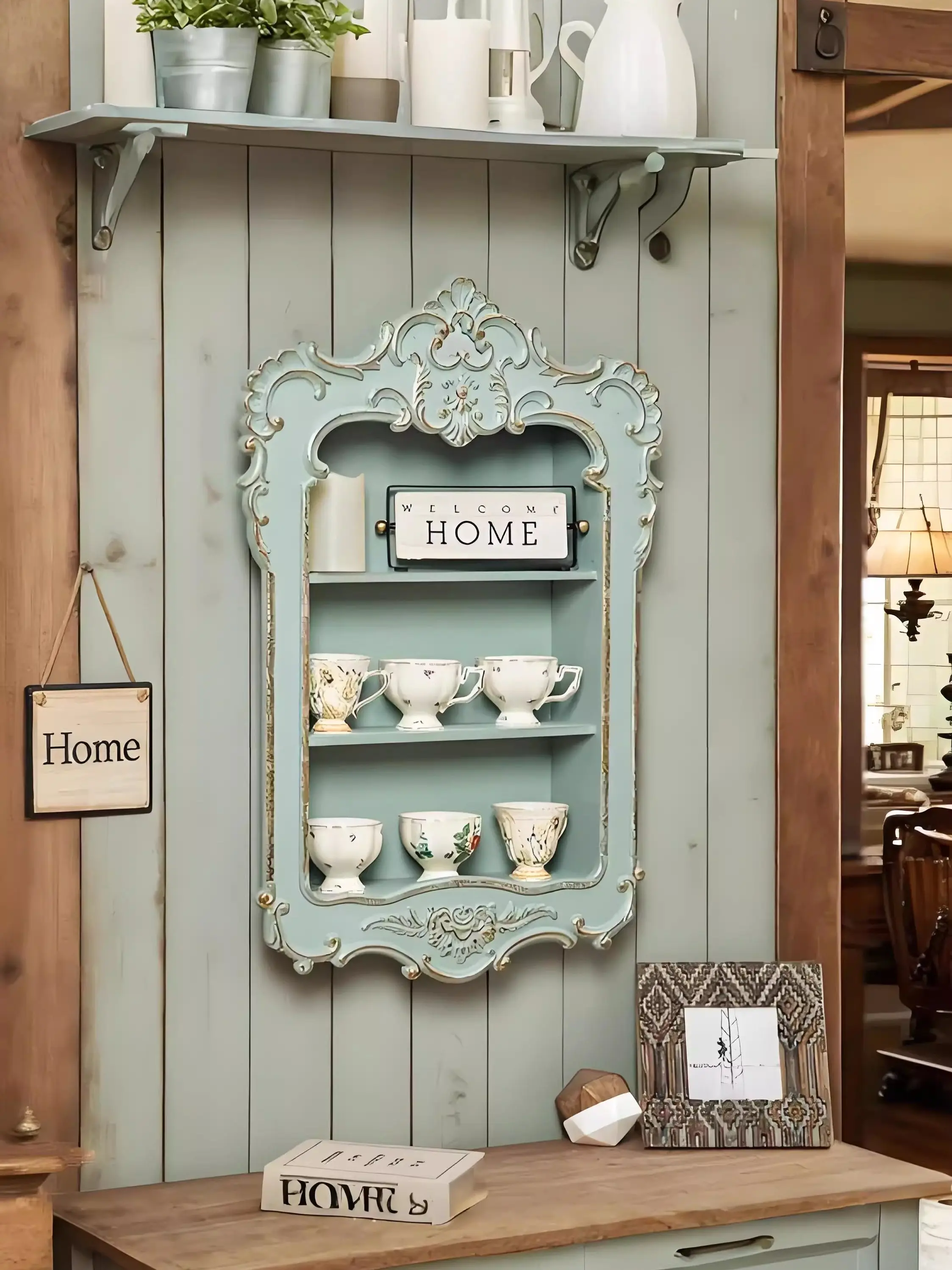 European-style carved hanging cabinet ins wind homestay decorative cabinet non-punching moisture-proof wall-mounted locker