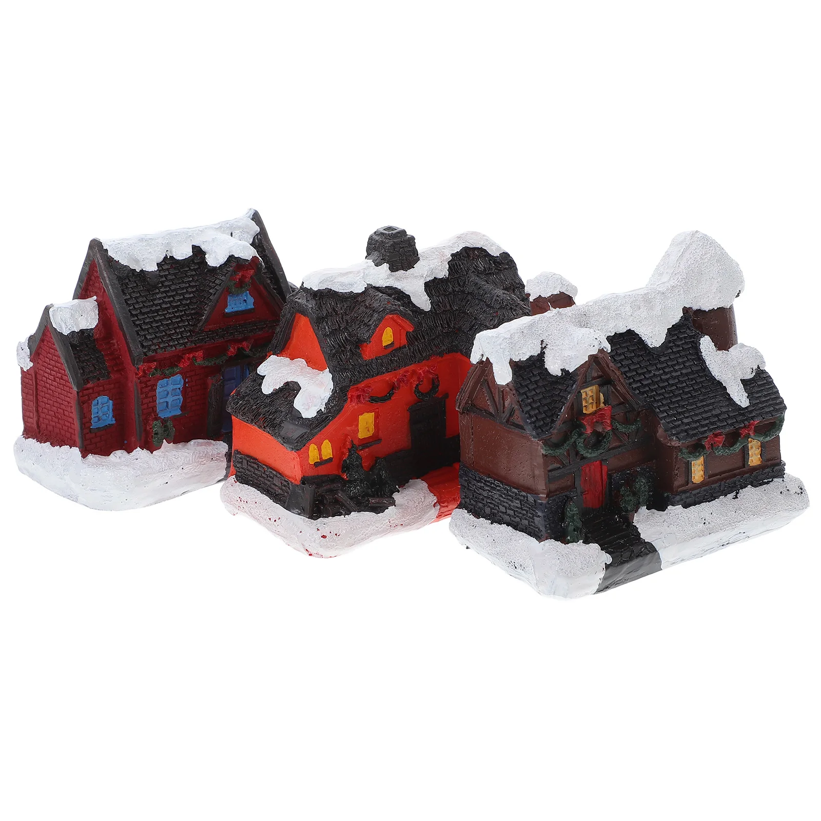 

3pcs Christmas Luminous House Mini Landscape Decor Resin Villa For Xmas Party Decors Desktop Ornament Micro House Decoration