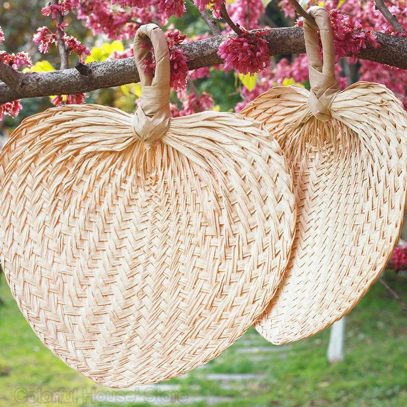 2PCS Hand Fans Hand Made Fan Rattan Decoration For Wedding Natural Palm Leaf Woven Fans Wall Art Decor Farmhouse Ornaments