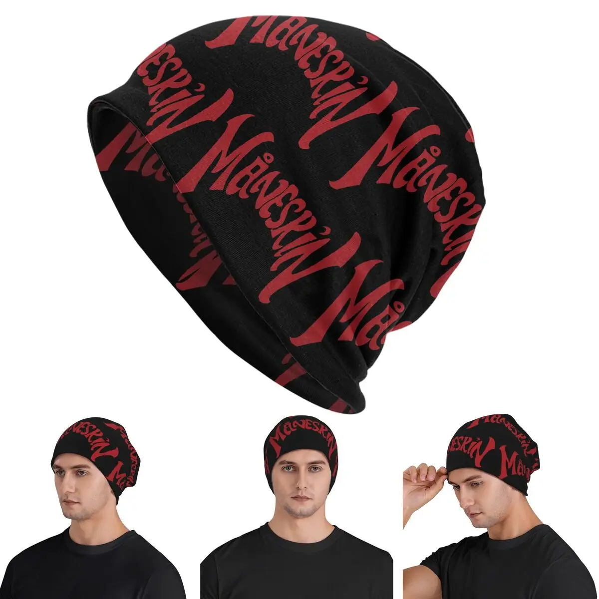 Maneskin Red Logo Warm Knitted Cap Hip Hop Bonnet Hat Autumn Winter Outdoor Beanies Hats for Men Women Adult