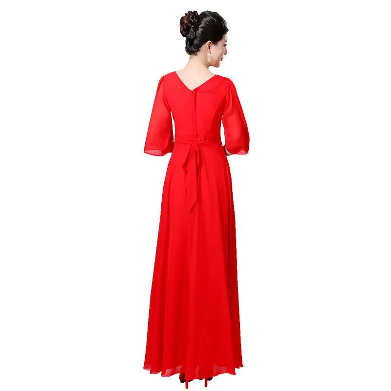 Elegant Long Chorus Performance Dress Women's Stage Costume Hostess plus Size Evening Gown Command Performance Outfit