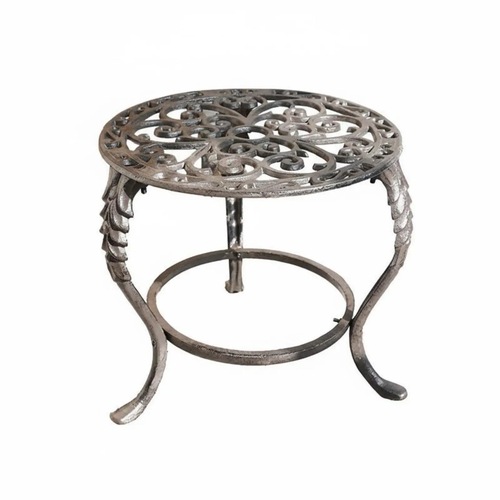 Decorative Iron Support Plant Pot Stand Rustic Scrollwork Flower Stool for Versatile Indoor and Outdoor Placement