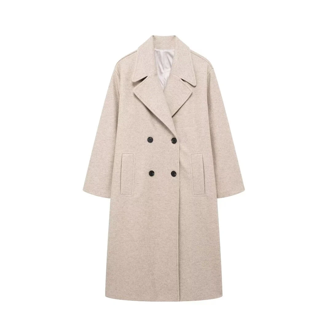 Tangada 2024 Women Thick Warm Woolen Long Woolen Coat Double Breasted Long Sleeve Female Overcoat BE0230