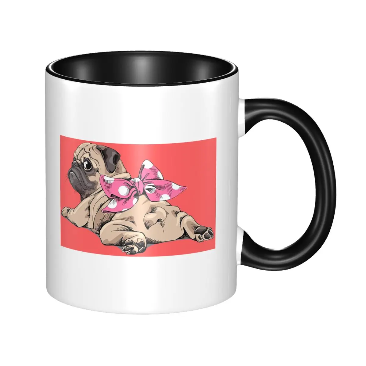 Taza de Cerámica Divertida con Diseño de Perro Pug Perezoso con Lazo Rosa, Tazas de Café, Tazas de Té, Taza para Leche, Regalo para Amigos