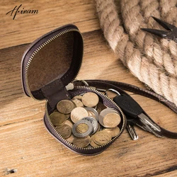 Genuine cowhide leather luxury vintage mini coin purse women casual wireless earphone cases for powerbeats pro retro zipper bags