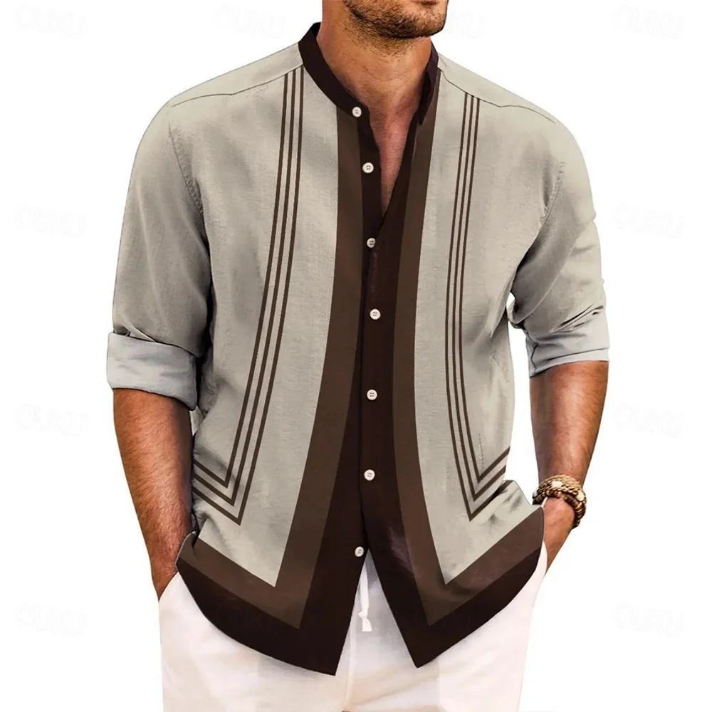 

New men's simple pattern long-sleeved shirt - casual men's single-button shirt - beach and pool party street style men's fashion