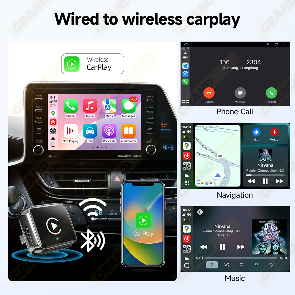 4-in-1 Dongle Kabelloser Carplay-Adapter USB Plug & Play WiFi Bluetooth für iPhone Carplay Airplay Android Auto Mirrorlink Verbindung – Detail 6