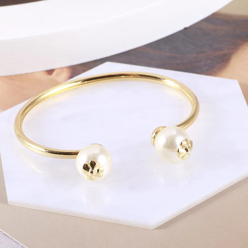 

Fine Jewelry Open Bangles Flower Pearl Bracelets For Women cadeau invite jewerly bracelets