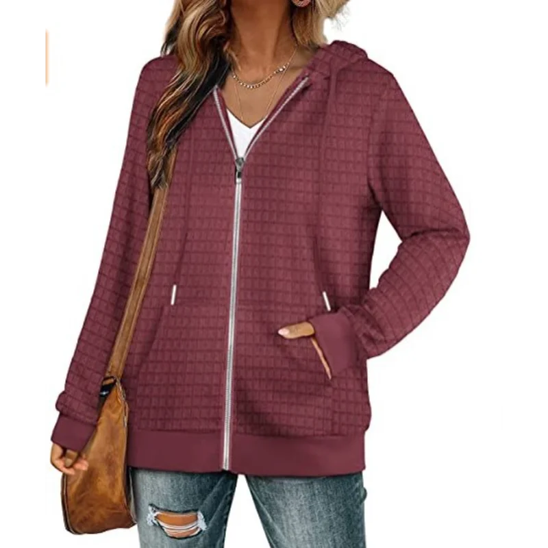 Felpa pullover con cappuccio da donna nuovo stile primavera e autunno cappotto cardigan allentato con cerniera scozzese a maniche lunghe con spalle scoperte