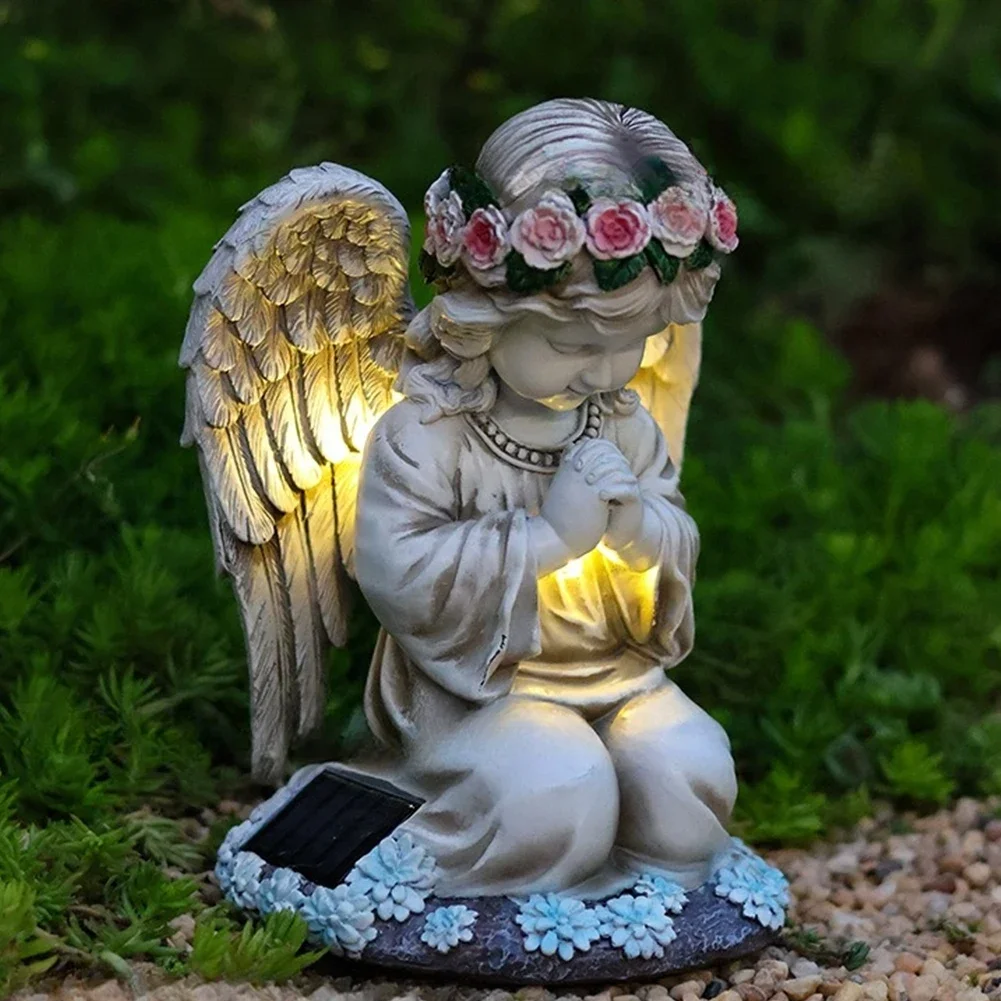 Built-in Solar Panel Outdoor Garden Decoration Praying Angel Statue Solar Power Spiritual Decor Tranquil Touch