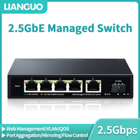 LIANGUO 2.5GbE Managed Switch 5 Port 2500M Network 10G SFP+Slot Uplink Web Managed Static Link Aggregation Hub Internet Splitter