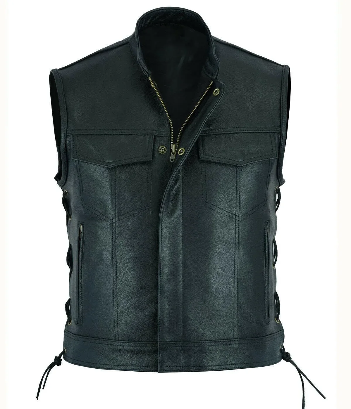 Men\'s Leather Vest V-neck Single Breasted Zippered Short Sleeveless Top for Men