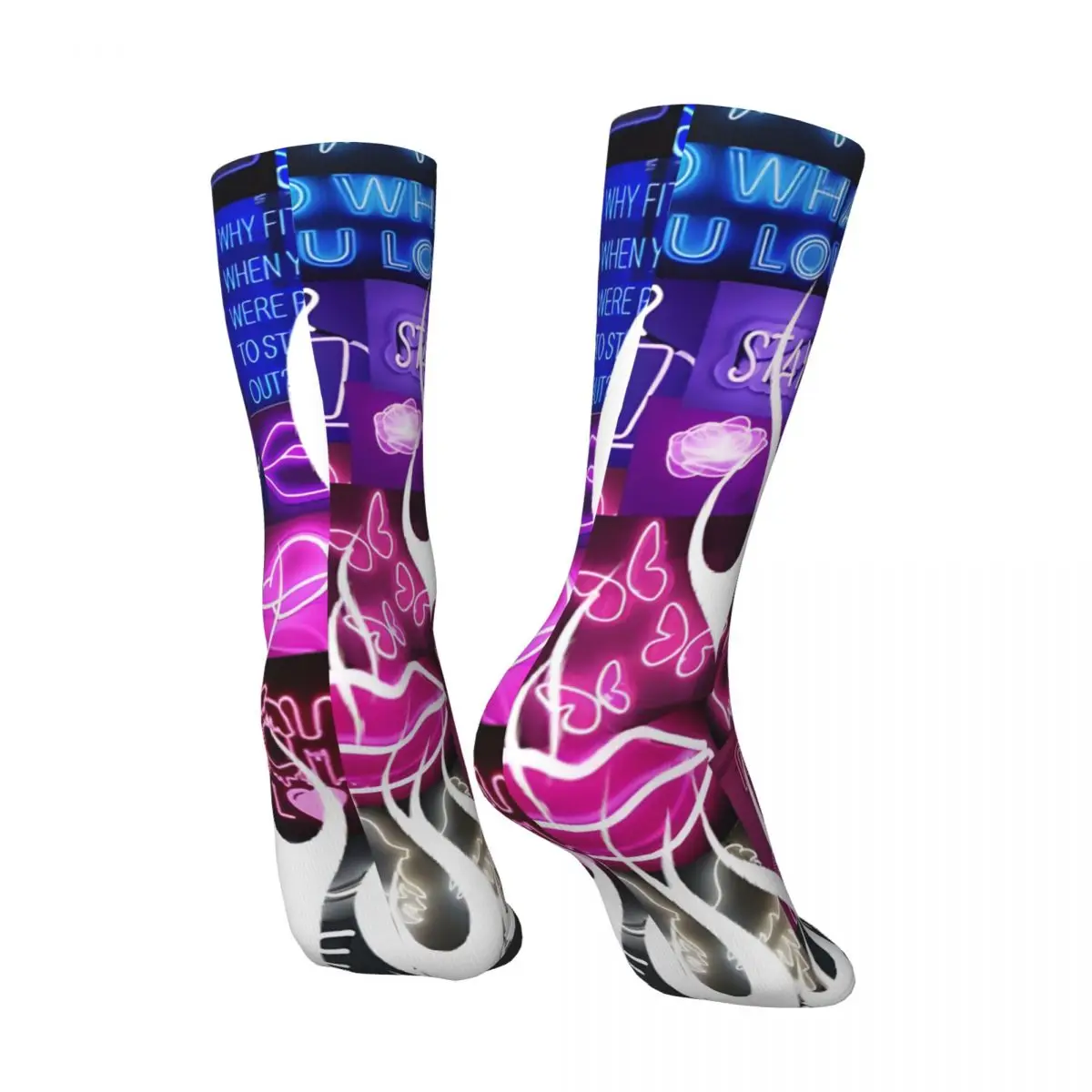 Retro Neon Ombre Flame Collage Crazy Men's compression Socks Unisex stu Harajuku Pattern Funny Novelty Crew Sock tops fugees