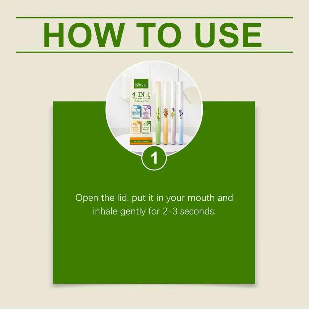 Caneta refrescante 4 em 1: relaxante dos sentidos, respiração clara, refrescante, revigorante, difusor de aromaterapia, caneta de limpeza pulmonar