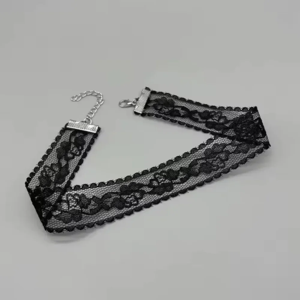 Black White Color Lace Flower Necklace Flower Design Lace Material Gothic Choker Necklace Adjustable Fit Short Length