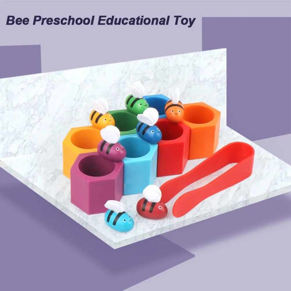 

New Sturdy Wooden Honey Bee Toy Eco-Friendly Colorful Wooden Bee Hive Game Educational Toy Reallistic Kids' Beehiive Toy