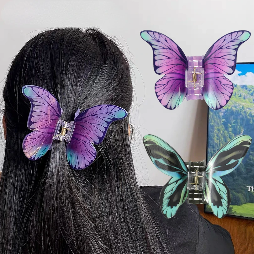 

Colorful Printing Butterfly Hair Claw Hair Clip Sweet Romantic Blue Purple Hairpin for Women Girl Party Hair Accessories