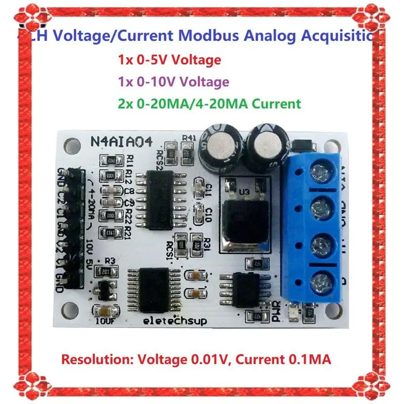 Consegna in 24 ore ELETECHSUP 4-20MA Acquisizione segnale di tensione Modulo RS485 Modbus RTU per trasmettitore di corrente PLC Misurazione Inst