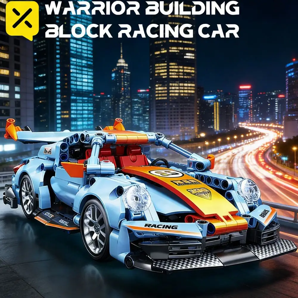 

TOYLINX 523pcs Blue Supercar Building Block Set 1:18 Pull Back Mechanical Racing Sports Car Construction Toy Ideal Gift for Boys