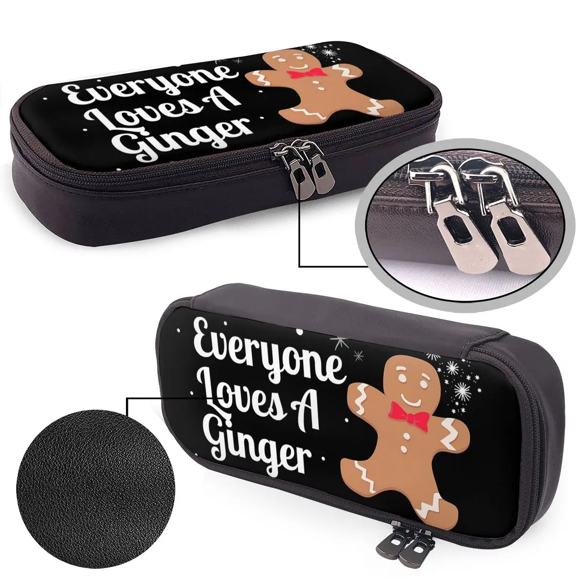 Christmas Gingerbread Cookie Man Leather Pencil Case for Boy Girl School Pen Box Pencil Bag Stationery Supplies Pen Holder Bag