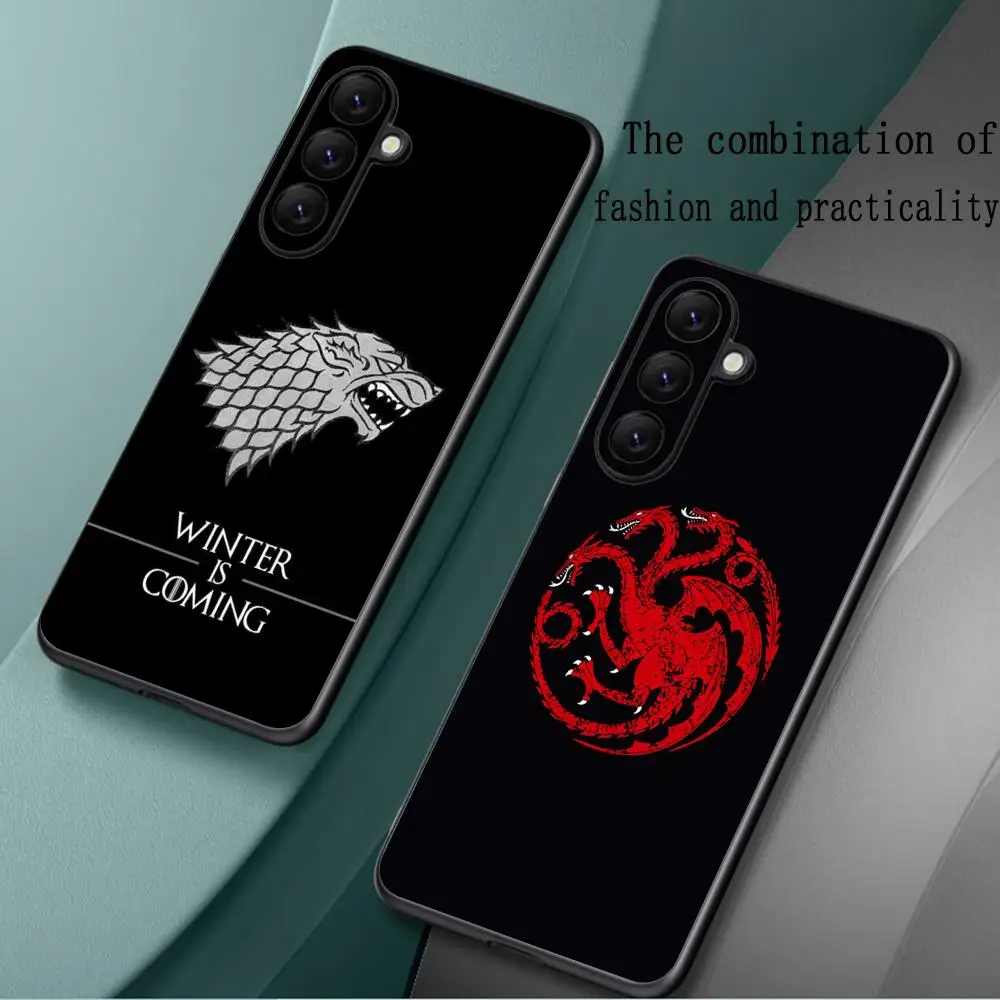 Tronos juego cool logo patrón funda de teléfono para Samsung Galaxy S25 S24 S23 S22 S21 S20 Plus Ultra Note20 negro suave