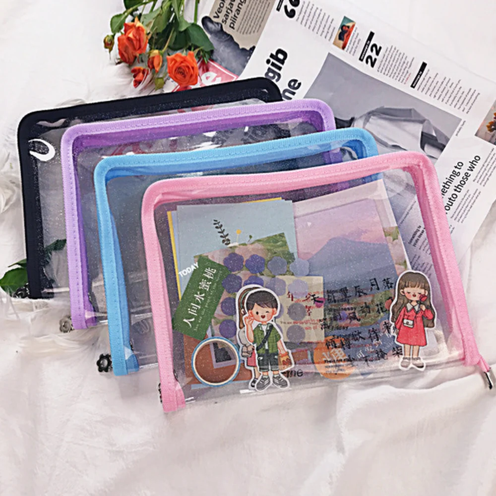 Sac de Rangement A5 en PVC avec Fermeture Éclair, Étui Transparent, Support de Rangement, Fournitures Scolaires, Nouvelle Collection