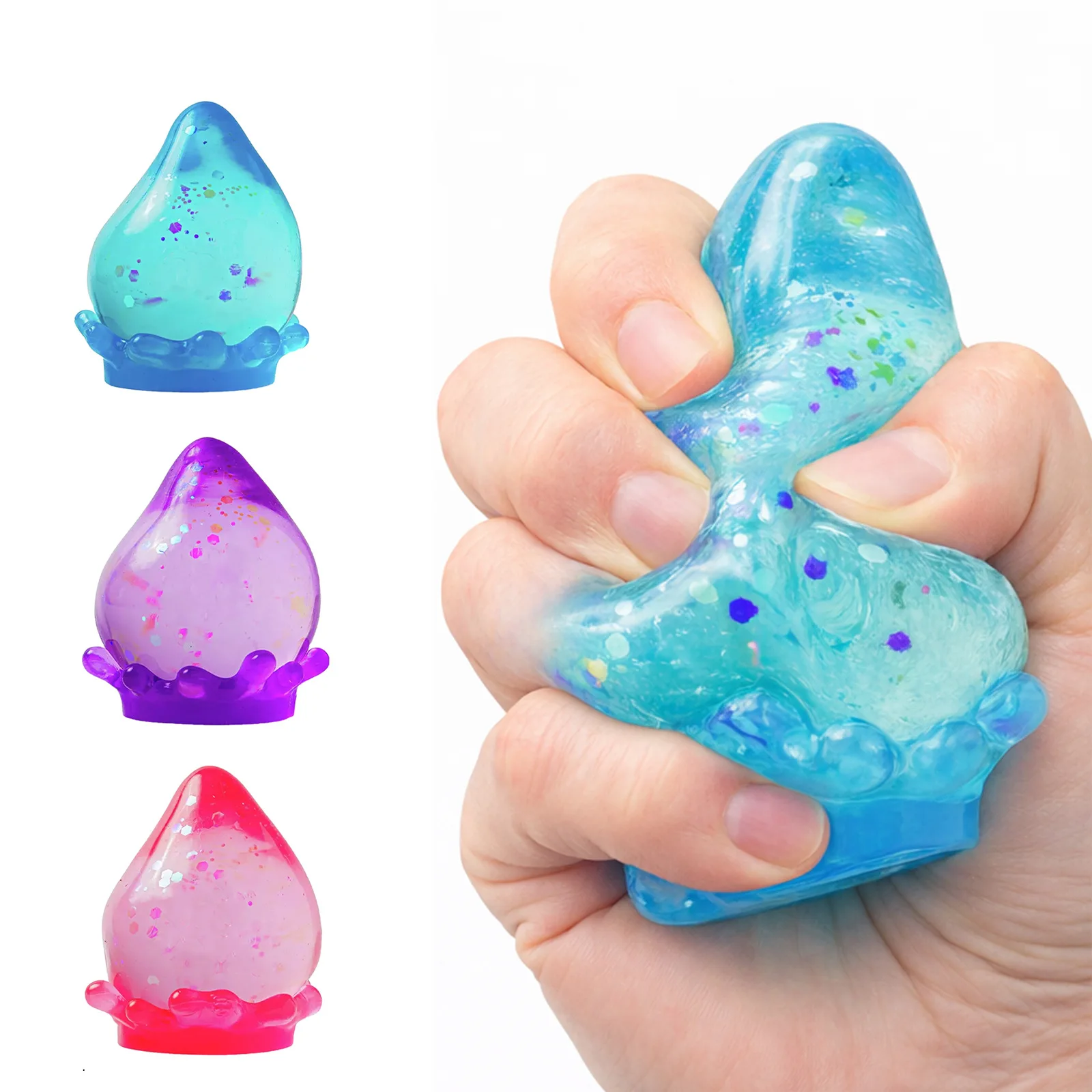 2PCS TPR Water Drop Fidget Toy Stress Relief Squeeze Sensory Toy with Removable Base for Kids Adults Anxiety Relief Gift