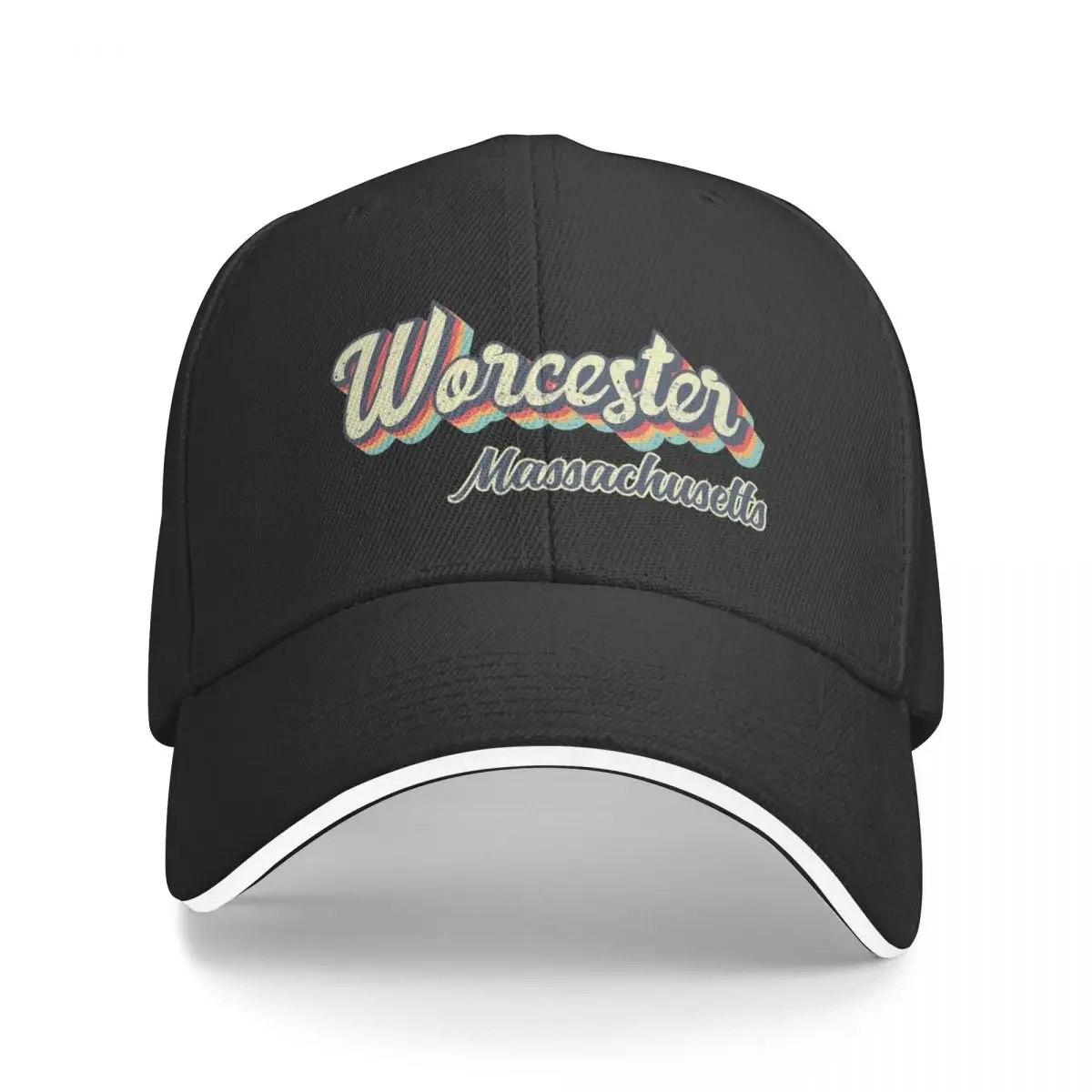 

Worcester city Massachusetts Retro Vintage 70s rainbow Baseball Cap Thermal Visor Mountaineering Hat Beach Men's Luxury Women's