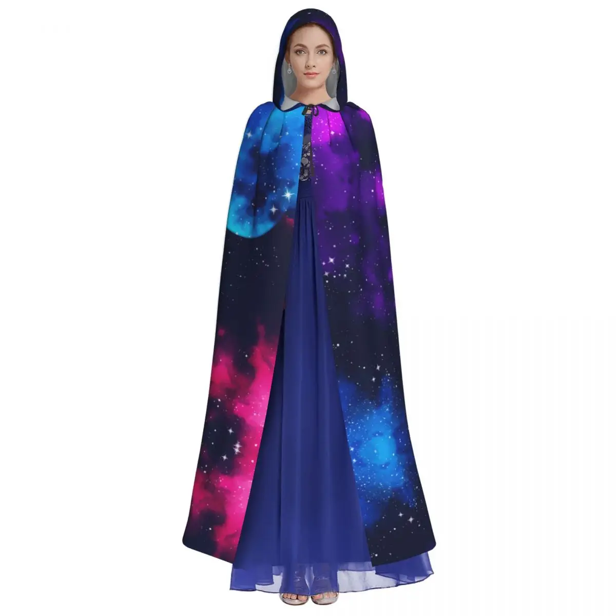 Hand Painted Abstract Galaxy Hooded Cloak Polyester Unisex Witch Cape Costume Accessory