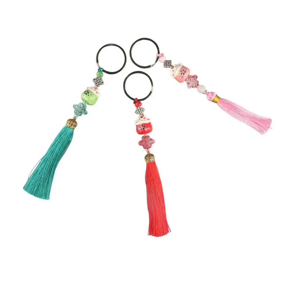 Gift Kids Toy Bag Charm Key Ring Random Tassel Animal Cat Lucky Cat Keychain Key Holder Weaving Key Chains Lucky Cat Keyring