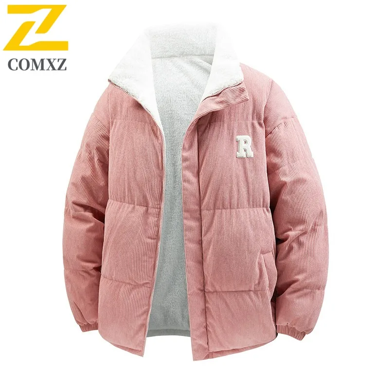 COMXZ Men Padding Coat Stand Collar Letter Embroidery Outdoor Winter Padded Jacket Hiking Travel Ski ﻿Cold Proof Bread Jacket