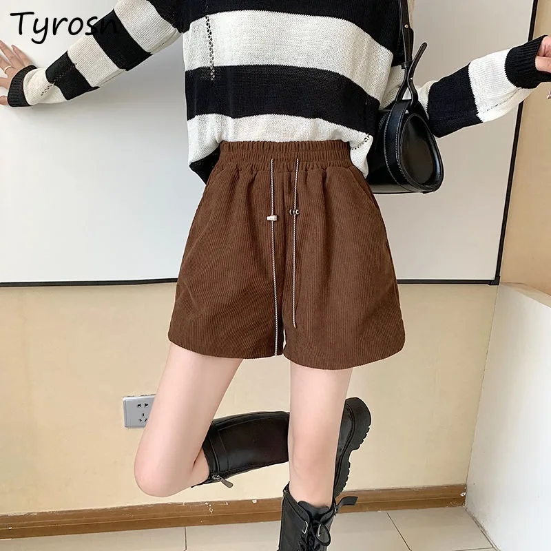 Baggy Shorts Women Corduroy 4XL High Waist A-line Solid Wide Leg Thicken Warm All-match Hotsweet Popular Korean Ulzzang Gentle