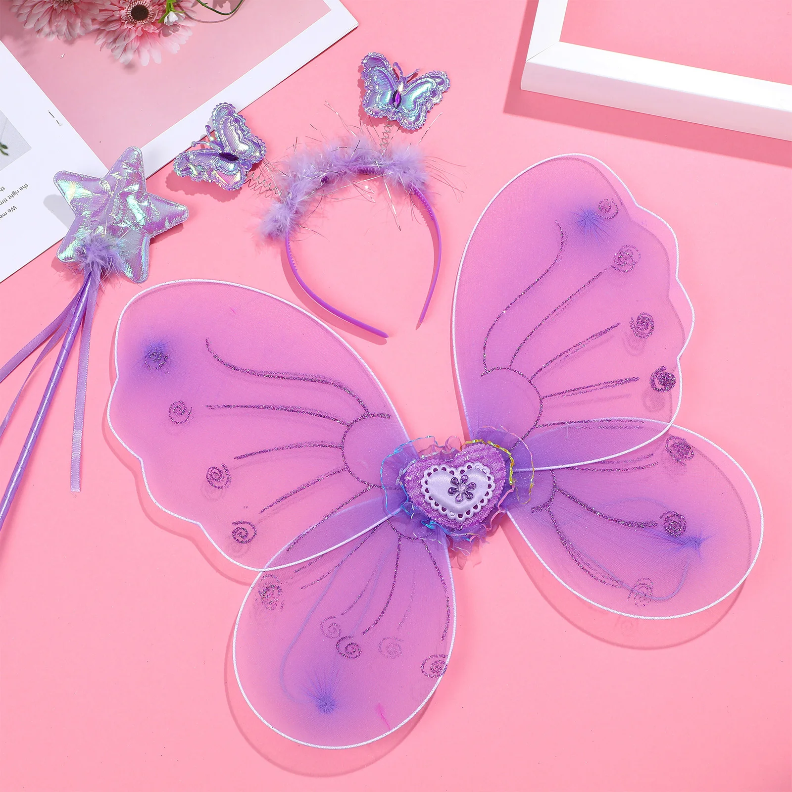 Butterfly Wings Headband Purple Fairy Costume Set for Girls Party Accessories Tutu Dress Kit Kids Cosplay Costumes
