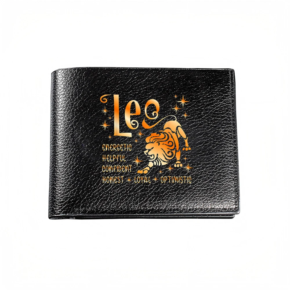 Leo Zodiac Sign Lion Men's Wallet, Fashion Card Holder With Star Design & Positive Traits Print, Casual Business Style
