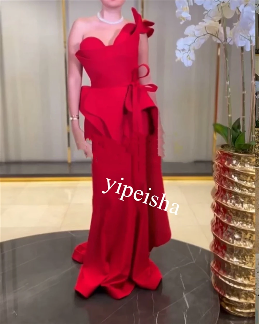 Customized  Evening Jersey Ruffle Celebrity Sheath One-shoulder Bespoke Occasion Gown Long Dresses Saudi Arabia  